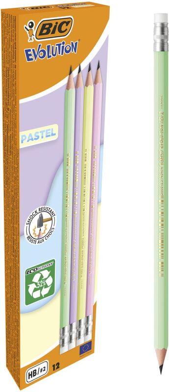 Bic HB.Μολύβι Γραφίτη Evolution Pastel Με Γόμα-4 Σχέδια-1Τμχ (518306)