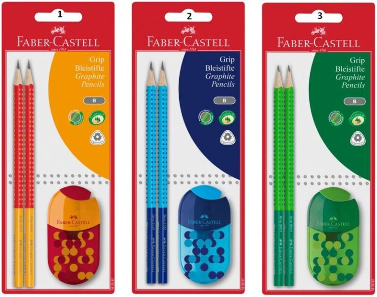 Faber Castell Μολύβια Grip Δίχρωμα 2Τμχ & Ξύστρα-Γόμα Combi-3 Χρώματα (12309768)