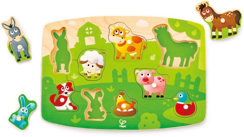 Hape Happy Puzzles Ξύλινο Παζλ Ζωάκια Αγροκτήματος Peg (E1408A)
