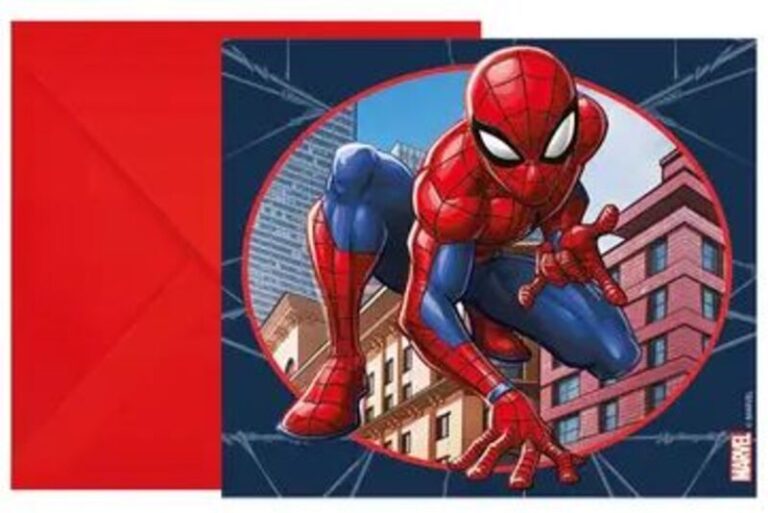 Προσκλήσεις Με Κοπτικό & Φάκελα Spiderman Crime Fighter 6Τμχ (093951)