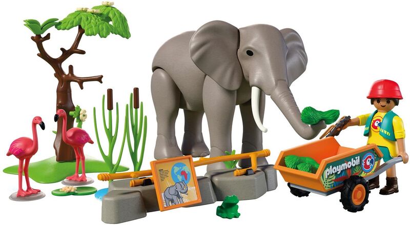 Playmobil Φροντιστής Ζωολογικού Πάρκου Με Ελέφαντα & Φλαμίνγκο (72068)