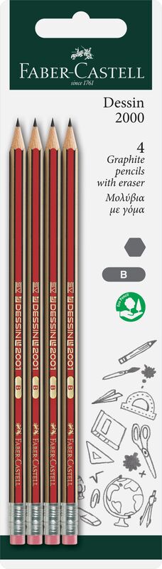 Faber Castell Μολύβια Με Γόμα Dessin B 4Τμχ (12310821)